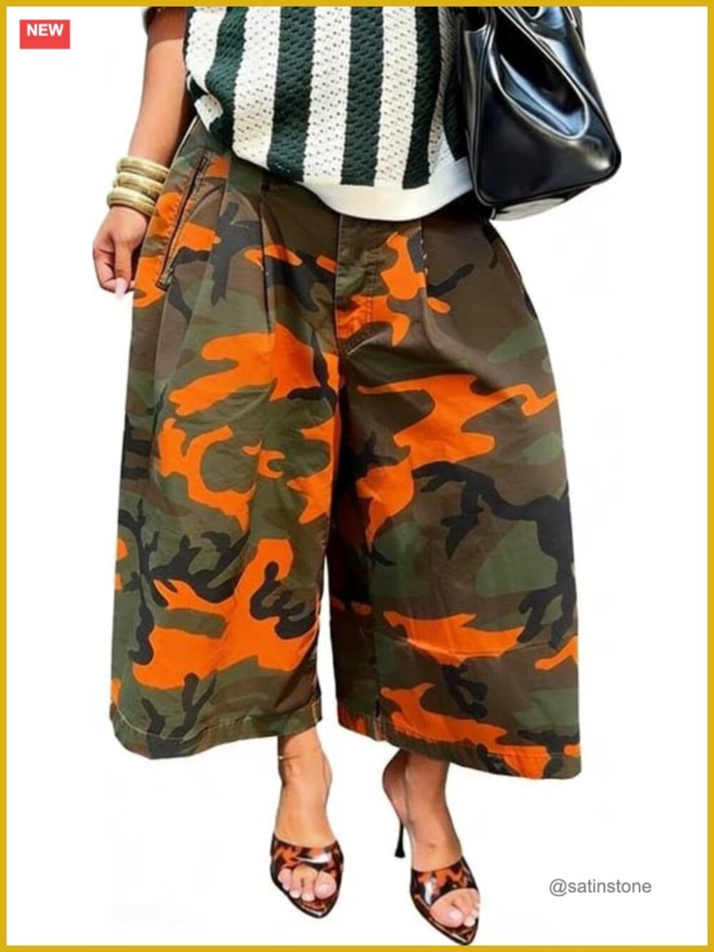 High Waist Baggy Camo Cargo Capris Wide Leg Army Fatigue Pants